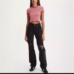 New Levi's Silvertab 94 Baggy Black Distressed Jeans Womens Size 26x31